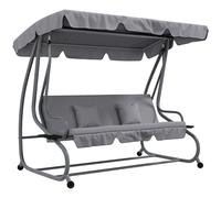 Outsunny Balancín de Jardín Exterior de 3 Plazas Columpio de Jardín Exterior Convertible en Cama con Toldo Ajustable Soportes Laterales y 2 Almohadas Carga 340 kg 200x120x164 cm Light gray