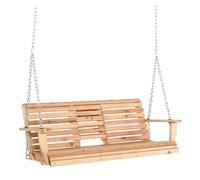 Outsunny banco columpio de 2-3 plazas banco colgante de madera con mesa de centro plegable 2 portavasos y reposabrazos carga 200 kg para jardín terraza balcón 150x75x53 cm natural 53 cm