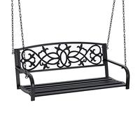 Outsunny Banco Columpio de 2 Plazas Banco Colgante de Acero con Reposabrazos Carga Máx. 240 kg para Jardín Terraza Balcón Exterior 127x59,5x52 cm Negro