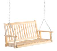 Outsunny Banco Columpio de Madera de 2 Plazas Banco Balancín Colgante con Reposabrazos Cadenas Ajustables y Diseño Listones Carga 200 kg para Jardín Terraza Balcón 117x69x60 cm Natural Natural wood 11