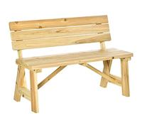 Outsunny Banco de exterior de madera, Muebles exterior, Banquetas, Banco para sentarse de 2 plazas de jardín con láminas y respaldo alto, 116 x 56 x 80 cm, color natural