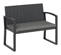 Outsunny Banco de jardín 2 plazas, banco exterior en resina trenzada PE con cojín, acero galvanizado, 103x58x78cm, gris y negro Aosom España
