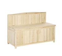 Outsunny banco de jardín de madera banco de exterior con caja de almacenaje y respaldo carga 250 kg para patio terraza balcón 115x45x75 cm natural