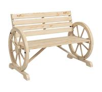 Outsunny banco de jardín de madera, banco de exterior con reposabrazos en forma de rueda, estilo rústico, carga 240 kg, de 2 plazas, para patio, terraza, 105,5x56x79 cm, madera natural 105.5 cm