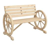 Outsunny Banco de Jardín de Madera, Banco de Exterior con Reposabrazos en Forma de Rueda, Estilo Rústico, Carga 240 kg, de 2 Plazas, para Patio, Terraza, 105,5x56x79 cm, Madera Natural
