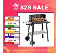 Outsunny Barbacoa de carbón vegetal con parrillas ajustables, estantes y ruedas – Negro