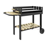 Outsunny Barbacoa de Carbón 113x53,5x82,5 cm con 2 Parrillas Alturas Ajustables Mesa Lateral, Estante y Ruedas para Jardín Negro