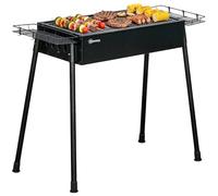 Outsunny Barbacoa de carbón portátil – 2 parrillas acero inox, 2 especieros, 94x39x70 cm negro
