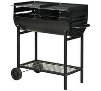 Outsunny Barbacoa de carbón de 2 parrillas para jardín ajustable en altura 90x45x96 cm Negra