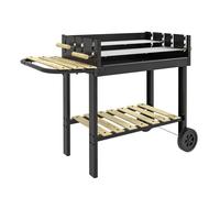 Outsunny barbacoa de carbón, barbacoa portátil, 113x53,5x82,5 cm, con 2 parrillas alturas ajustables, mesa lateral, estante y ruedas, para jardín o fiesta al aire libre, negro 53.5 cm