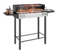 Outsunny Barbacoa de Carbón Barbacoa Portátil 118x32x90 cm Parrilla Negro | Pincho Giratorio, Ajustable en Altura de 3 Posiciones, Estantes Plegables, Paravientos, Picnic Camping Jardín