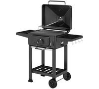 Outsunny Barbacoa de Carbón con Bandeja y Ventilación Ajustable Estantes Laterales Ruedas Termómetro Tapa Chimenea y Puerta