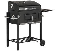 Outsunny Barbacoa de Carbón con Ruedas Barbacoa con Tapa Parrillas de Acero Inoxidable Termómetro Brasero Ajustable Bandeja Lateral y Estante 113x65x108 cm Negro Black 113x65x108cm