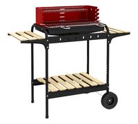 Outsunny Barbacoa de Carbón con Ruedas Parrilla Ajustable en Altura Estantes y 6 Ganchos 103x47x95 cm Rojo y Negro Aosom España