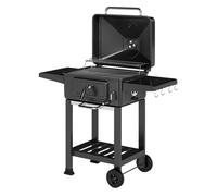 Outsunny barbacoa de carbón portátil, barbacoa de carbón móvil con bandeja y ventilación ajustable, estantes laterales, termómetro, tapa, cajón de cenizas, ruedas, puerta frontal, asa, negro 101.5 cm