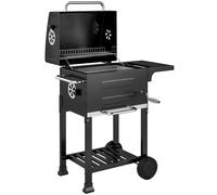 Outsunny Barbacoa de Carbón Portátil con Parrilla de Acero Inoxidable Estante Lateral Termómetro Bandeja y Ruedas Negro Aosom España
