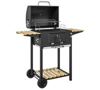 Outsunny Barbacoa de carbón regulable en altura con parrilla, tapa, termómetro, estantes, ruedas y abridor de botellas, Negro