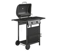 Outsunny barbacoa de gas bbq gas con 2 quemadores 5 kw, barbacoa portátil con termómetro, mesas laterales, estante, rejilla calentadora, encendido piezoeléctrico, bandeja de grasa y 2 ruedas, negro 56