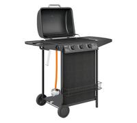 Outsunny Barbacoa de Gas BBQ Gas con 3+1 Quemadores 9,5 kW Barbacoa Portátil con Termómetro Mesa Lateral Estante Especiero Parrilla Recogedor de Grasa 2 Ruedas para Jardín Exterior Camping Negro Black
