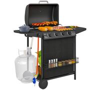 Outsunny Barbacoa de Gas BBQ Gas con 4+1 Quemadores 12 kW Barbacoa Portátil con Termómetro Mesa Lateral Estante Especiero Parrilla Recogedor de Grasa 2 Ruedas para Jardín Exterior Camping Negro Black 