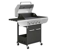 Outsunny barbacoa de gas bbq gas con 4 quemadores 12,8 kw barbacoa portátil con termómetro mesas laterales armario rejilla calentadora acero parrillas de hierro fundido recogedor grasa 4 ruedas negro