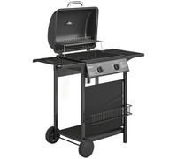 Outsunny Barbacoa de Gas con 2 Quemadores 5 kW y 2 Ruedas Termómetro Mesas Laterales Estante Rejilla Calentadora Aosom España
