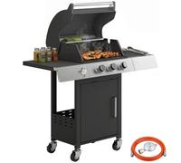 Outsunny Barbacoa gas 3 quemadores 8,1 kW portátil con termómetro, parrillas hierro fundido, negra
