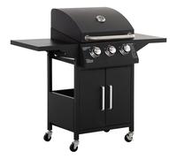 Outsunny Barbacoa de gas 3 quemadores 8,7 kW Termómetro 2 parrillas 2 mesas laterales Negro