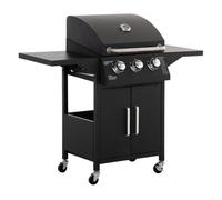 Outsunny Barbacoa de gas 3 quemadores 8,7 kW Termómetro 2 parrillas 2 mesas laterales Negro