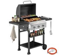 Outsunny Barbacoa de Gas con 3 Quemadores 9 kW Termómetro 2 Ruedas Negro