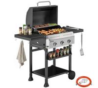 Outsunny barbacoa de gas bbq gas con 3 quemadores 9 kw barbacoa portátil con termómetro mesas laterales plegables estante rejilla calentadora especiero parrilla recogedor grasa 2 ruedas ganchos negro