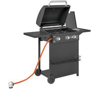 Outsunny Barbacoa de Gas con 3 Quemadores Parrilla para 5-9 Personas Quemador Lateral Termómetro y Ruedas 123x57x98 cm Negro