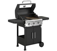 Outsunny Barbacoa de Gas con 3 Quemadores Termómetro Parrilla Plancha Mesas Laterales Armario Ruedas 125x57x110 cm Negro Aosom España