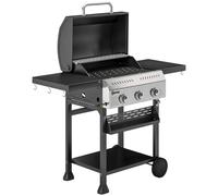 Outsunny Barbacoa de Gas con 3 Quemadores y Ruedas Termómetro Parrilla Mesas Laterales Plegables Estante 123x57x102 cm Negro Aosom España