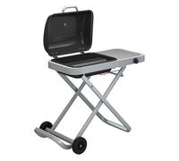 Outsunny barbacoa de gas plegable, bbq gas con quemador 2,5 kw, barbacoa portátil con termómetro, mesa lateral, parrilla de hierro fundido, recogedor grasa y 2 ruedas para jardín, camping, negro