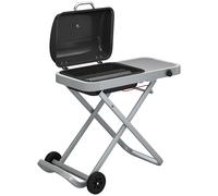 Outsunny Barbacoa de Gas Plegable con Quemador 2,5 kW Tapa Termómetro Mesa Lateral y 2 Ruedas Parrilla Recogedor Grasa Negro