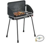 Outsunny barbacoa de gas portátil 2 en 1, barbacoa de gas propano 7 kw de mesa o de pie con plancha grande, patas desmontables, protectores de viento, para picnic, camping, negro 88 cm
