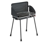 Outsunny barbacoa de gas portátil 2 en 1, barbacoa de gas propano 7 kw de mesa o de pie con plancha grande, patas desmontables, protectores de viento, para picnic, camping, negro 88 cm