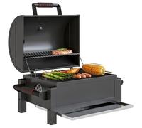 Outsunny barbacoa de leña hueca, barbacoa de mesa con parrilla, bandeja de carbón, barbacoa de camping con tapa, mango, termómetro, barbacoa de leña de mesa para picnics, jardín, negro, 68,5 x 50 x 54