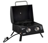 Outsunny Barbacoa de Mesa a Gas Plegable con 2 Quemadores Parrilla de Gas Portátil con Tapa Acero a Carbono para Camping Picnic al Aire Libre Jardín 55x46,5x41 cm Negro