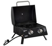 Outsunny Barbacoa de Mesa a Gas Plegable con Tapa 55x46,5x41 cm Negro | 2 Quemadores, Parrilla de Gas Portátil, Acero a Carbono, Camping, Picnic, Aire Libre, Jardín