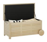 Outsunny Baúl de Almacenaje Exterior 185L Arcón de Jardín de Madera Impermeable con Tapa Abrible 2 Ruedas Cuerdas de Lino Bisagras Metálicas y Forro Interno 110x50x50 cm Natural Natural wood 110x50x50