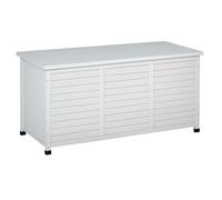 Outsunny Baúl de Almacenaje Exterior 284L Arcón de Jardín de Madera Impermeable con Tapa Abrible y Diseño Persiana 127x56x60 cm Blanco