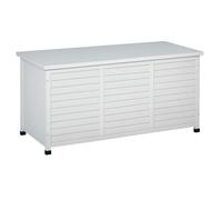 Outsunny Baúl de Almacenaje Exterior 284L Arcón de Jardín de Madera Impermeable con Tapa Abrible y Diseño Persiana 127x56x60 cm Blanco