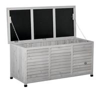 Outsunny Baúl exterior 284L - Madera impermeable, tapa abrible y diseño persiana - Gris