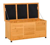 Outsunny Baúl de madera para exterior – Almacenamiento jardín, tapa abrible, diseño persiana natural
