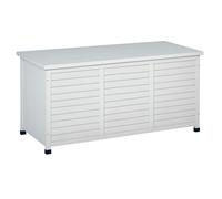 Outsunny Baúl de Almacenaje Exterior 284L Arcón de Jardín de Madera Impermeable con Tapa Abrible y Diseño Persiana 127x56x60 cm Blanco