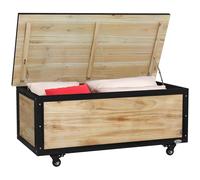 Outsunny Baúl de Exterior 121 L Arcón Almacenaje de Madera con 4 Ruedas y Marco de Acero para Jardín Patio Balcón 100x50x43 cm Natural y Negro Brown Large