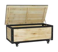 Outsunny baúl de exterior 121l arcón almacenaje de madera con 4 ruedas para jardín patio balcón 100x50x43 cm natural y negro