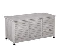 Outsunny Baúl de Madera Caja de Almacenamiento de Jardín con Tapa Abrible y Diseño Persiana Madera 127x56x60 cm Gris Aosom España